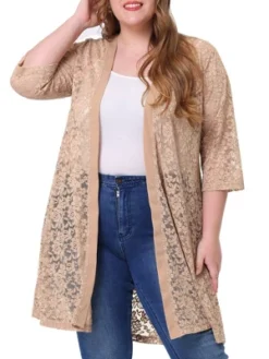 Agnes Orinda Women's Plus Size Lace Open Front 3/4 Sleeve Long Cardigans -Agnes Sales Store GUEST 9efb676d e0cd 4347 b5f4 1aa31748a957