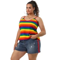 Agnes Orinda Women's Plus Size Stripe Strap Sleeveless Stretch Colorful Camisole -Agnes Sales Store GUEST a003177c bfbb 4c67 9b5c 9d4df1a87415
