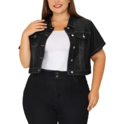 Agnes Orinda Women Plus Size Denim Jacket Crop Fray Roll Short Sleeves Jean Jackets -Agnes Sales Store GUEST a02780c0 5ae1 4c1f ba62 788d4fb9d684