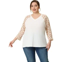 Agnes Orinda Women's Plus Size V Neck 3/4 Sleeve Raglan Floral Print Peasant Tops 19 Agnes Orinda Women's Plus Size V Neck 3/4 Sleeve Raglan Floral Print Peasant Tops -Agnes Sales Store GUEST a049a9e9 0980 44f5 be72 379232025320