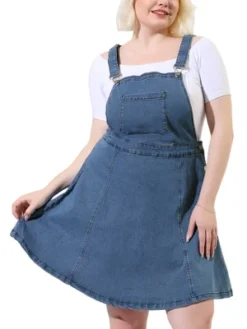Agnes Orinda Women's Plus Size Denim Suspender Side Button Adjustable Strap Jeans Overall Jumper