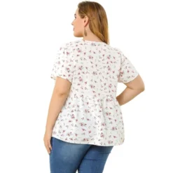 Agnes Orinda Women's Plus Size V Neck Ruffle Hem Short Sleeve Cinched Waist Floral Peplum Top -Agnes Sales Store GUEST a12be3ee ff56 4ab2 90b0 4fae2935234b