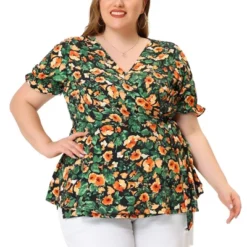 Agnes Orinda Women's Plus Size Blouse Floral Ruffle Sleeve Faux Wrap Peplum Top 15 Agnes Orinda Women's Plus Size Blouse Floral Ruffle Sleeve Faux Wrap Peplum Top -Agnes Sales Store GUEST a186dca0 b258 416c 8e51 8a2ed3f7e781