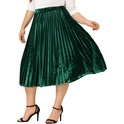 Agnes Orinda Women's Plus Size Velvet Pleated Elastic Waist Party Metallic Pleated Swing Midi A Line Skirts 6 Agnes Orinda Women's Plus Size Velvet Pleated Elastic Waist Party Metallic Pleated Swing Midi A Line Skirts - Image 6