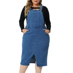 Agnes Orinda Women's Plus Size Overall Classic Adjustable Straps Above Knee Slit Hem Denim Dresses -Agnes Sales Store GUEST a2025516 e1dc 48fe ab47 64336a0825b0