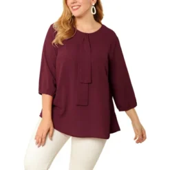 Agnes Orinda Women's Plus Size Chiffon 3/4 Sleeve Tie Front Work Elegant Blouse -Agnes Sales Store GUEST a20db9fb 04ae 4c64 b35a e5062453fda1