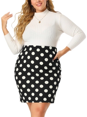 Agnes Orinda Women's Plus Size Polka Dots Elastic Waist Bodycon Skirts 1 Agnes Orinda Women's Plus Size Polka Dots Elastic Waist Bodycon Skirts