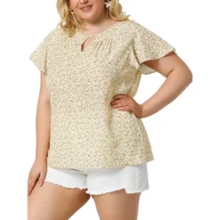 Agnes Orinda Women's Plus Size Keyhole Floral Chiffon Flared Sleeve Summer Trendy Peasant Tops -Agnes Sales Store GUEST a24e226a 165e 43ce a7c7 82f86cf69f19