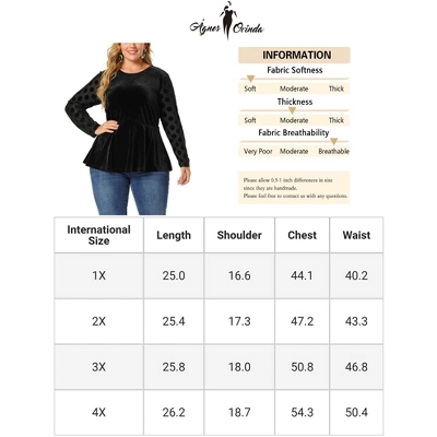Agnes Orinda Plus Size Peplum Top For Women Polka Dots Sheer Puff Sleeve Velvet Top 5 Agnes Orinda Plus Size Peplum Top For Women Polka Dots Sheer Puff Sleeve Velvet Top - Image 5