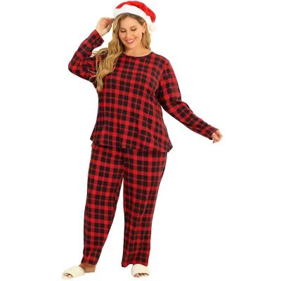 Agnes Orinda Women's Plus Size Nightgown Pajama Sets Buffalo Plaid Check Side Pocket Elastic Waist Relaxed Fit Sleepwear Pajamas 2 Agnes Orinda Women's Plus Size Nightgown Pajama Sets Buffalo Plaid Check Side Pocket Elastic Waist Relaxed Fit Sleepwear Pajamas - Image 2