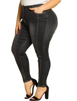 Agnes Orinda Women's Plus Size Mid Rise Stretch Washed Skinny Denim Jeans 10 Agnes Orinda Women's Plus Size Mid Rise Stretch Washed Skinny Denim Jeans - Image 10