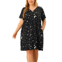Agnes Orinda Women's Plus Size Comfort Pajamas Star Moon Pattern V Neck Short Sleeve Nightgown -Agnes Sales Store GUEST a309a73d 7bae 406e 882f 988733943690