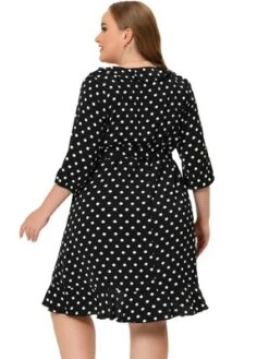 Agnes Orinda Women's Plus Size Polka Dots Elegant 3/4 Sleeve Ruffle Dress -Agnes Sales Store GUEST a311e78c ec7b 4438 9497 0adc7ec3cdf3