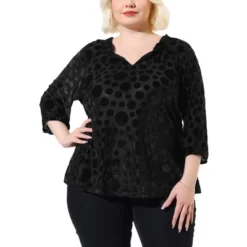 Agnes Orinda Women's Plus Size Velvet Semi Sheer Bishop Sleeve Polka Dots Elegant Blouses -Agnes Sales Store GUEST a36c6cae 2862 4efb b883 57a4a7517552