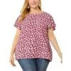 Agnes Orinda Women's Plus Size Floral Short Sleeve Casual Pleasant Top