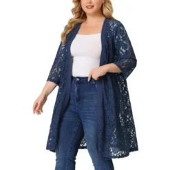 Agnes Orinda Women's Plus Size Lace Open Front 3/4 Sleeve Long Cardigans -Agnes Sales Store GUEST a40272be 6116 4b58 958b 7fc708f981f8