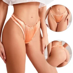 Agnes Orinda Women's Satin Soft Mid-Rise Ruffle Hipster Thong Lingerie Underwear