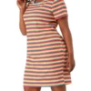 Agnes Orinda Women's Plus Size Rainbow Striped Curvy Fit Shirtdress