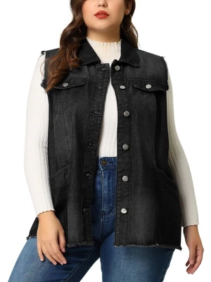 Agnes Orinda Women's Plus Size Denim Button Down Raw Hem Denim Vests 9 Agnes Orinda Women's Plus Size Denim Button Down Raw Hem Denim Vests - Image 9