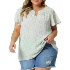 Agnes Orinda Women's Plus Size Keyhole Floral Chiffon Flared Sleeve Summer Trendy Peasant Tops -Agnes Sales Store GUEST a508e155 0a4c 4c86 974a db9079ea8848