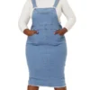 Agnes Orinda Women's Plus Size Bodycon Back Vent Raw Hem Denim Midi Overall Dresses