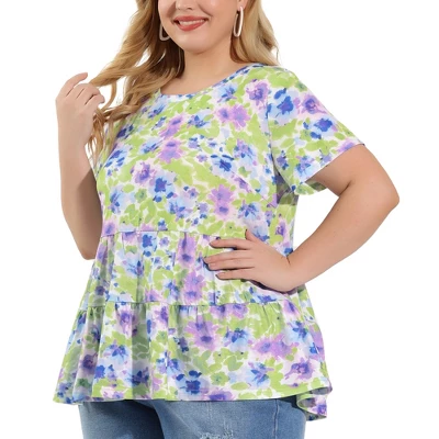 Agnes Orinda Women's Plus Size Tops Tiered Round Neck Short Sleeve Floral Blouses 6 Agnes Orinda Women's Plus Size Tops Tiered Round Neck Short Sleeve Floral Blouses - Image 6