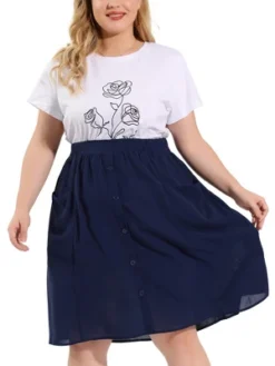 Agnes Orinda Women's Plus Size Casual Elastic Waist Suspender Skirt With Front Pockets