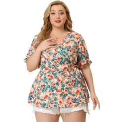 Agnes Orinda Women's Plus Size Blouse Floral Ruffle Sleeve Faux Wrap Peplum Top 10 Agnes Orinda Women's Plus Size Blouse Floral Ruffle Sleeve Faux Wrap Peplum Top -Agnes Sales Store GUEST a566ed2e 238b 4d9d 80c0 9d0cf21d1279