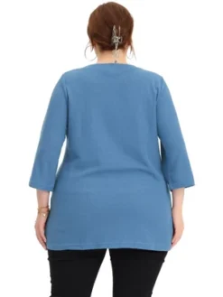 Agnes Orinda Women's Plus Size Round Neck Half Placket 3/4 Sleeve Basic Tops -Agnes Sales Store GUEST a5ebdd87 0a21 4ed5 a617 7fbd8b584b01
