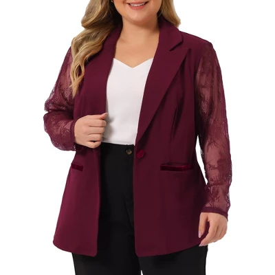 Agnes Orinda Women's Plus Size Work Flat Collar Notch Lapel Lace Front Blazers 7 Agnes Orinda Women's Plus Size Work Flat Collar Notch Lapel Lace Front Blazers - Image 7