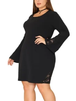 Agnes Orinda Women's Plus Size Cocktail Party Lace Bodycon Bell Sleeve Dress