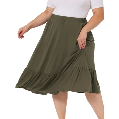 Agnes Orinda Women's Plus Size Ruffle Elastic Waist Swing Casual Midi Vintage Skirts 5 Agnes Orinda Women's Plus Size Ruffle Elastic Waist Swing Casual Midi Vintage Skirts - Image 5