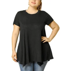 Agnes Orinda Women's Plus Size Ribbed Asymmetrical Hem Summer Casual Peasant Top -Agnes Sales Store GUEST a668bd6c ce5e 436d 9ae7 b438b0af9548