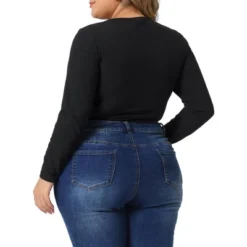 Agnes Orinda Women's Plus Size Zipper Deep Scoop Neck Long Sleeve Tops Bodysuit Jumpsuit -Agnes Sales Store GUEST a6b23de0 7cd0 4c5d b5d3 f4730313a5e5