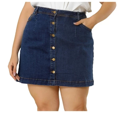 Agnes Orinda Women's Plus Size Denim Button Side Pocket Casual Jean A-Line Mini Skirt 6 Agnes Orinda Women's Plus Size Denim Button Side Pocket Casual Jean A-Line Mini Skirt - Image 6