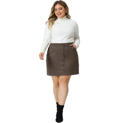 Agnes Orinda Women's Plus Size Faux Suede Button Up High Waist Mini Skirts With Pockets 2 Agnes Orinda Women's Plus Size Faux Suede Button Up High Waist Mini Skirts With Pockets - Image 2