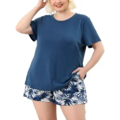 Agnes Orinda Women's Plus Size Summer Soft 2 Piece Short Sleeve Shirt With Shorts With Pockets Pajama Sets