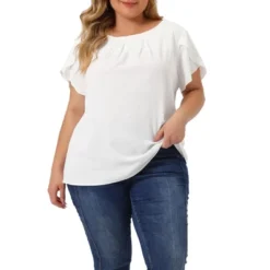 Agnes Orinda Women's Plus Size Elegant Pleated Petal Short Sleeve Vacation Office Work Blouses -Agnes Sales Store GUEST a75bd608 7078 4103 8e30 1fe49b31092f