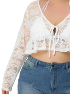 Agnes Orinda Women's Plus Size Shrug Tie Neck Bolero Crop Lace Sheer Ruffle Hem Cardigan 9 Agnes Orinda Women's Plus Size Shrug Tie Neck Bolero Crop Lace Sheer Ruffle Hem Cardigan -Agnes Sales Store GUEST a767ed86 365e 45bc 871c e27633de865c