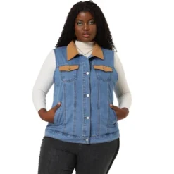 Agnes Orinda Women's Plus Corduroy Jean Contrast Color Denim Jackets Vests -Agnes Sales Store GUEST a7dd4332 d100 46b9 be20 0d5de914d893