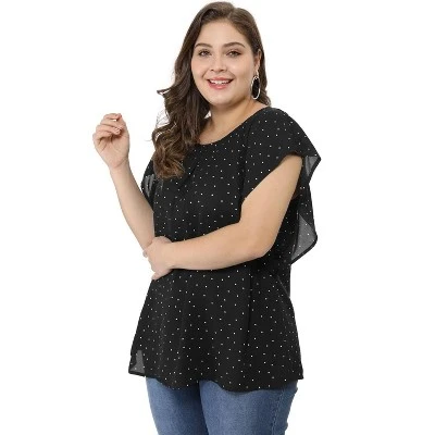 Agnes Orinda Women's Plus Size Summer Chiffon Polka Dots Top 2 Agnes Orinda Women's Plus Size Summer Chiffon Polka Dots Top - Image 2