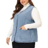 Agnes Orinda Women's Plus Size Sleeveless Denim Button Down V Neck Jean Vest