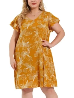 Agnes Orinda Women's Plus Size Floral Tie Waist Outfits Dresses