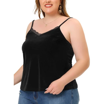 Agnes Orinda Women's Plus Size Tops V Neck Velvet Lace Trim Cami Tank Tops 1 Agnes Orinda Women's Plus Size Tops V Neck Velvet Lace Trim Cami Tank Tops