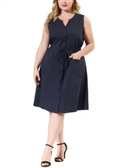 Agnes Orinda Women's Plus Size Elegant Sleeveless Drawstring Dress -Agnes Sales Store GUEST a8a1401a 14f0 4874 977b acd809650d7b