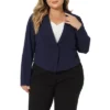 Agnes Orinda Women's Plus Size V Neck Button Notch Panel Formal Office Cropped Blazers