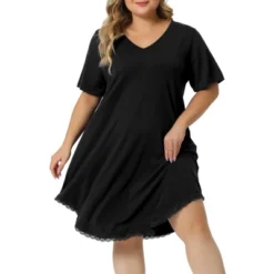 Agnes Orinda Women's Plus Size V Neck Short Sleeve Lace Trim Hem Nightgown -Agnes Sales Store GUEST a8b06149 f703 4861 a9a4 31cfb971070b