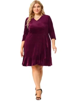 Agnes Orinda Women's Plus Size Stretch Velvet Ruffle 3/4 Sleeve Party Bodycon Dress -Agnes Sales Store GUEST a93460c6 d2b6 49d6 a9b3 83930ea8982f