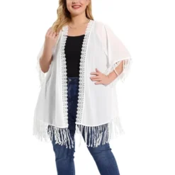 Agnes Orinda Women's Plus Size Cardigan Lace Insert Elbow Sleeve Summer Bohemian Cardigans