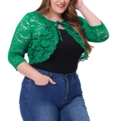 Agnes Orinda Women's Plus Size Shrug 3/4 Sleeves Lace Tie Neck Crop Bolero Cardigan -Agnes Sales Store GUEST aa3bd077 29a4 4715 9e80 472d994591fb